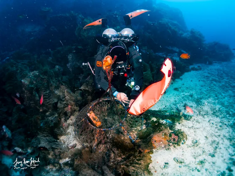 Lift bags away on the shallow reef.