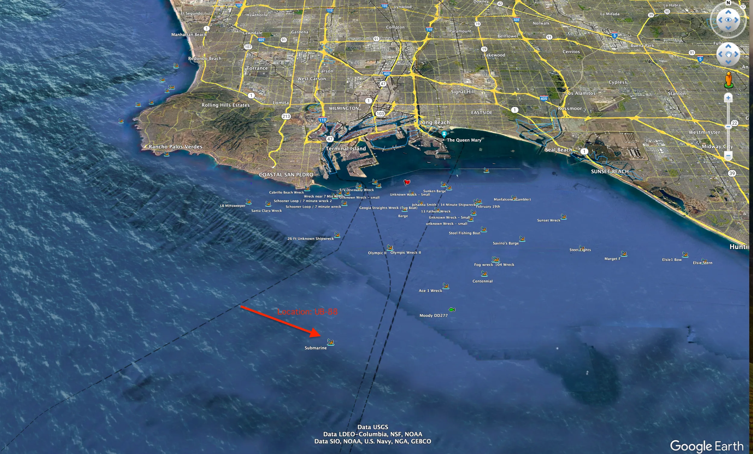 Location of UB-88 wreck on map