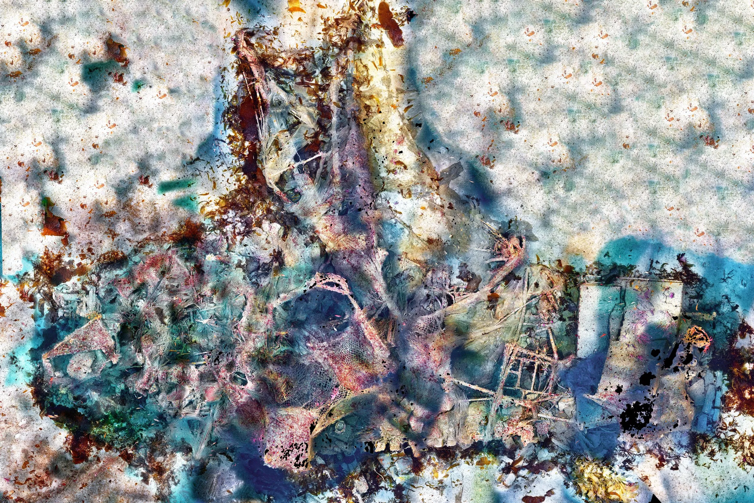 Orthomosaic photogrammetry image of the Tuna Clipper wreck covered in nets