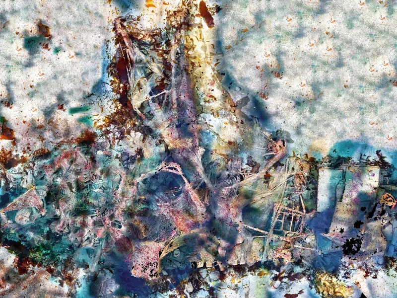Orthomosaic photogrammetry image of the Tuna Clipper wreck covered in nets